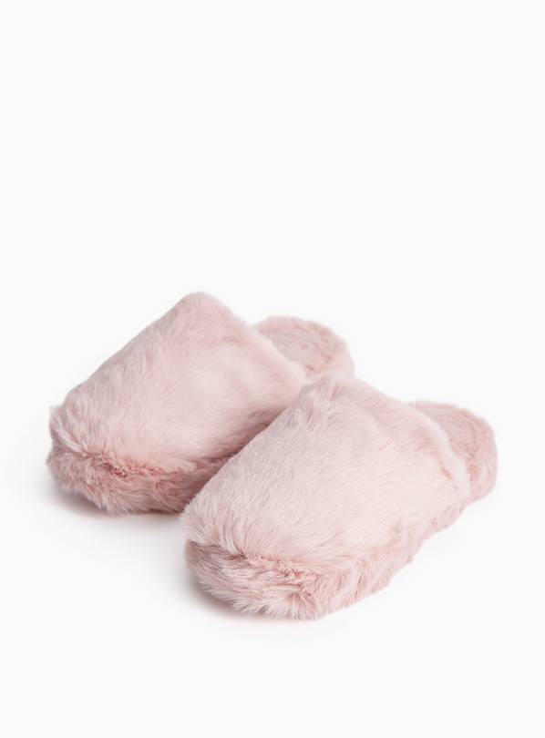 Pink Plush Faux Fur Mule Slippers L